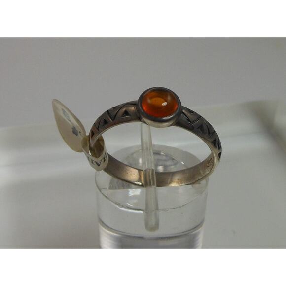 Vintage Oxidized Sterling Silver Amber Band Ring Stack Size 7 Thailand - Picture 6 of 9